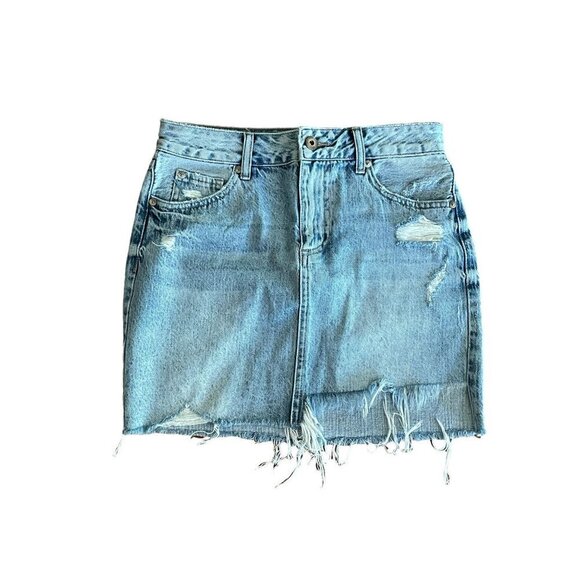 Pistola Distressed Fringed Cut off jeans Skirt Light Wash High-Low Blue Comfy 26 - Picture 1 of 10